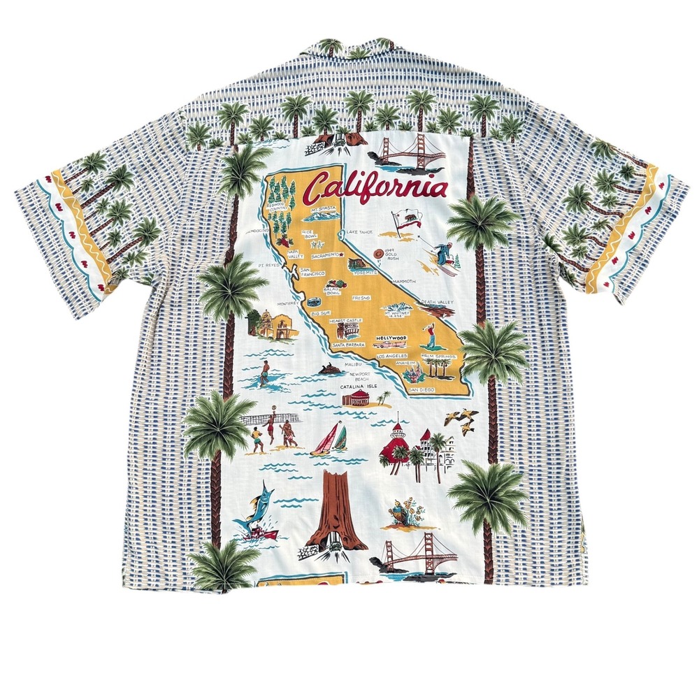 Reyn Spooner California Map Aloha Hawaiian Shirt Mens Large Palm Trees Vintage L